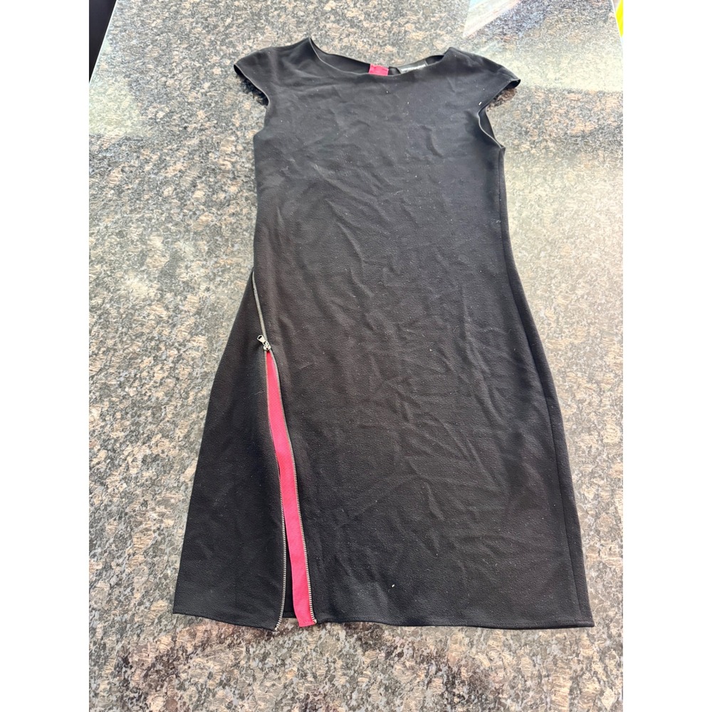 Emporio Armani Black Sheath Dress Pink‎ Zip Detail Made in Italy Size 42 IT